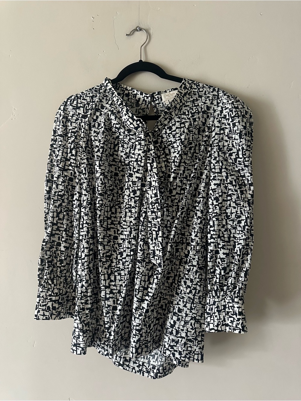 kate spade Black and White Abstract Tie-Neck Blouse